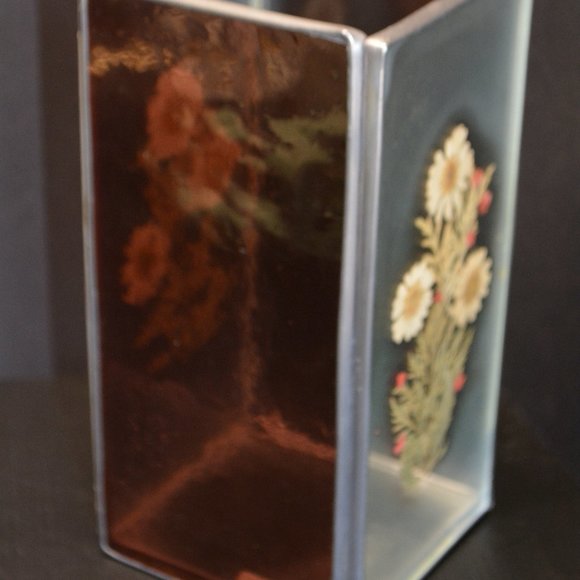 VTG International Silver Co Box Column Stained Glass Floral Flower Candle Holder - Picture 6 of 10